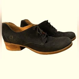 BORN MOTT OXFORD BLACK SUEDE BLOCK HEEL RETRO